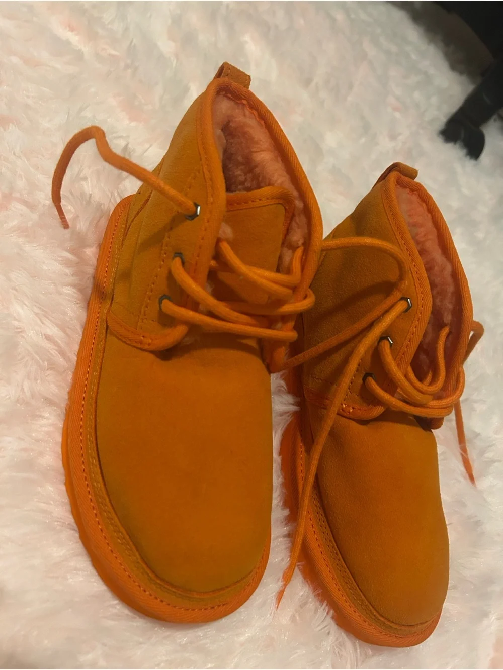 UGG Orange Suede Fleece-Lined Lace-Up Ankle Shoes